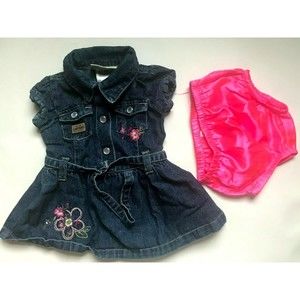 Girl's Size 6M 3-6 Months Two Piece Carter's WTW Denim Floral Dress, Hot Pink DC